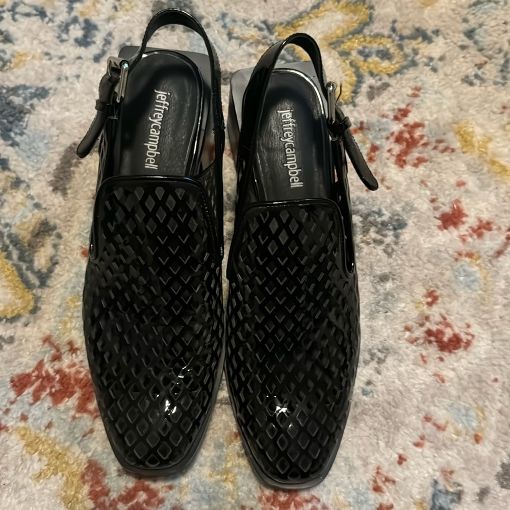 Black patent Jeffrey Campbell block Heel slide 7.5